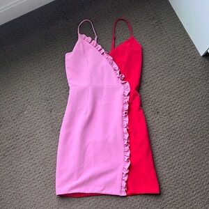 Bardot Pink and Red Ruffled Sheath Mini Dress size Medium